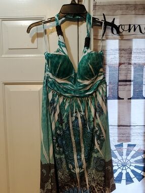 Ingear Teal Green and White Halter Mini Dress